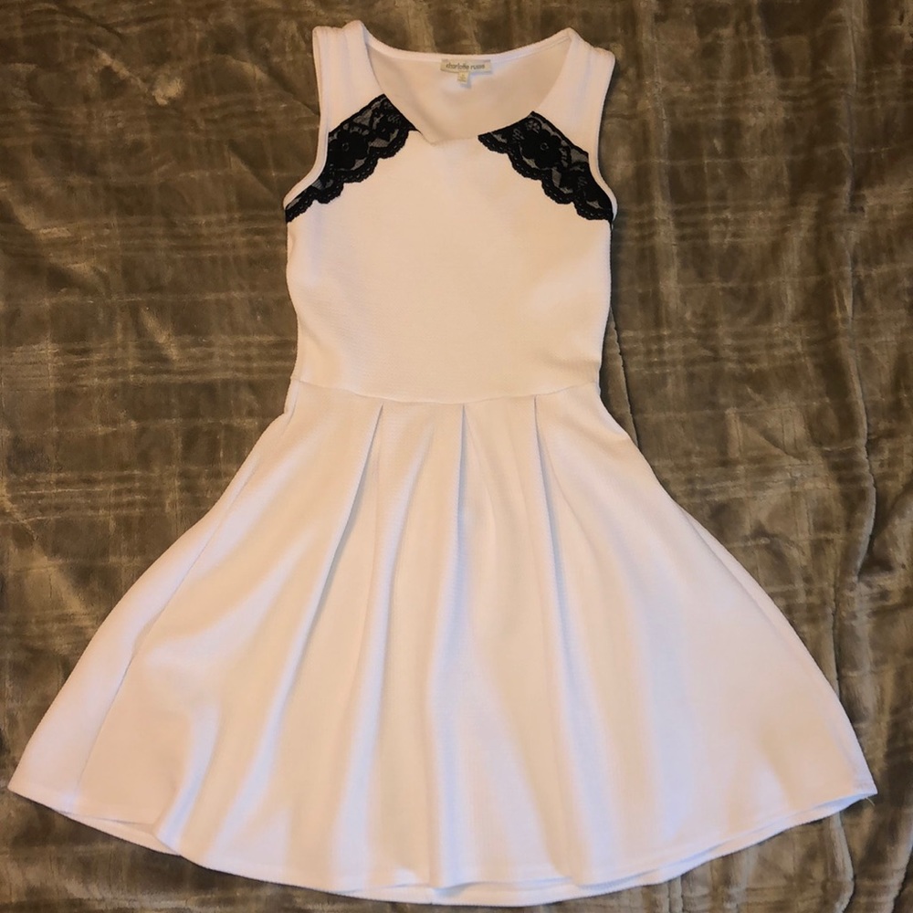White dress with black lace detailing